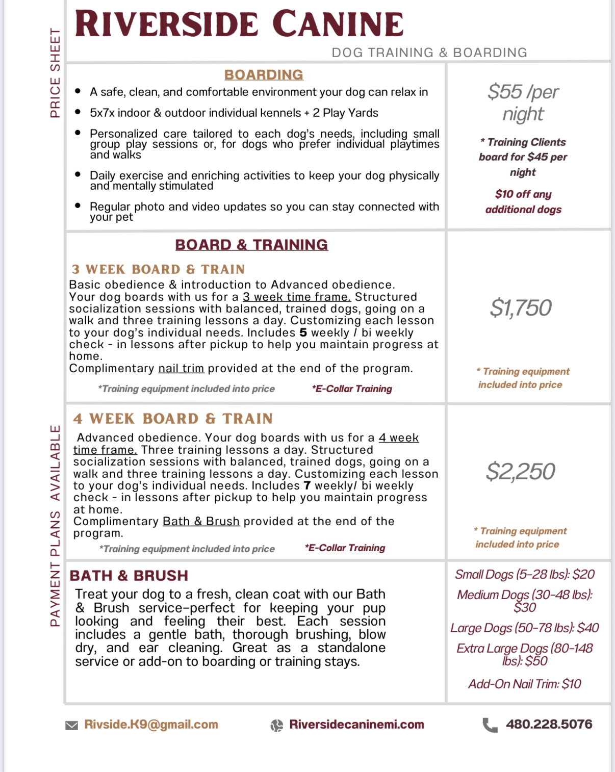 Dog Boarding Prices at Riverside Canine